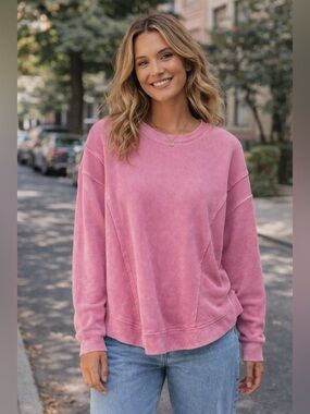 SunnySide by Sundry Waffle Knit Sweatshirt Pink Crewneck Pullover Size Large NWT